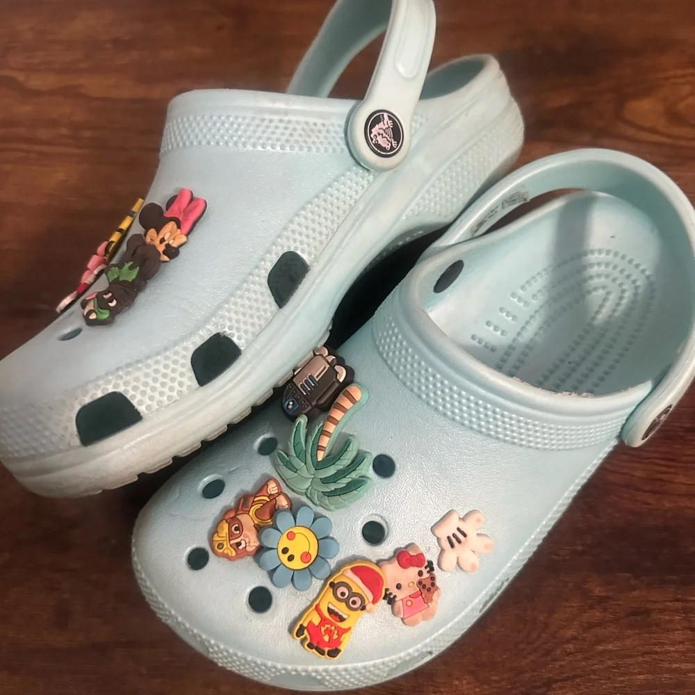 CROCS Kid’s Aqua Blue Water Shoes with Fun Charms